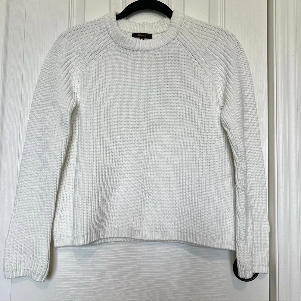 Quince Organic Cotton Fisherman Crew Sweater in Ivory - Picture 4 of 6
